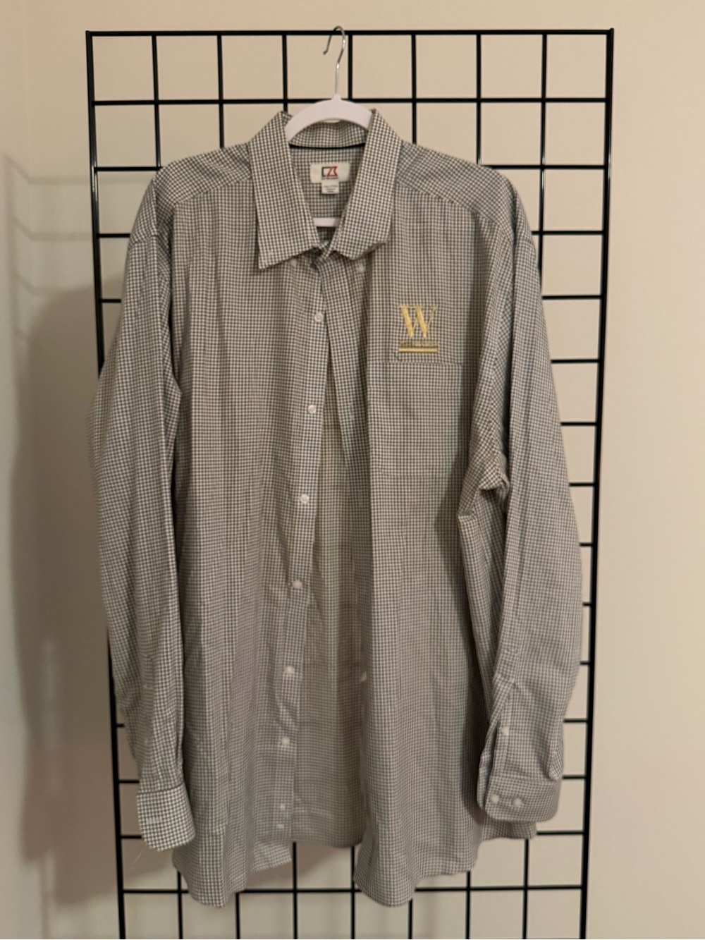 Cutter & Buck Men's Gray Check Button-Down Shirt with Wofford Logo